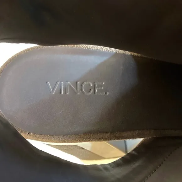VINCE Fenmore Taupe Brown Suede Peep Toe Ankle Bootie Boot Heels