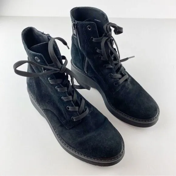 Vince Monastir Combat Boots Platform Lace-Up Black Suede Size 7