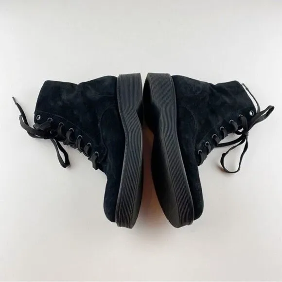 Vince Monastir Combat Boots Platform Lace-Up Black Suede Size 7