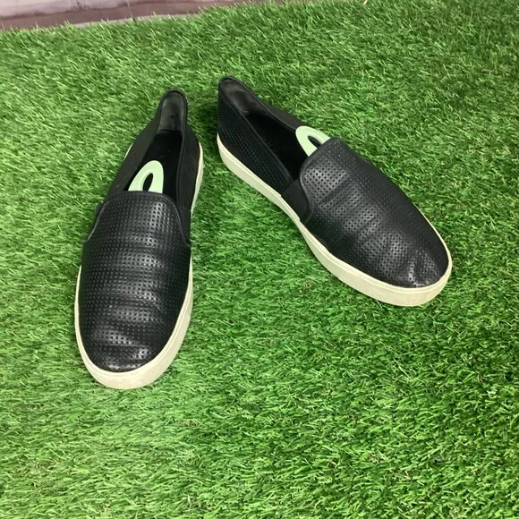 Vince Shoes Black Leather Sneakers Slip On Blair Perforated Loafer 8