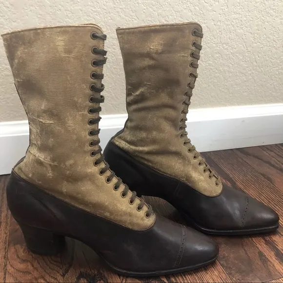 Vintage 1800’s All America Women’s Lace Up Leather/Canvas Victorian Narrow Boots
