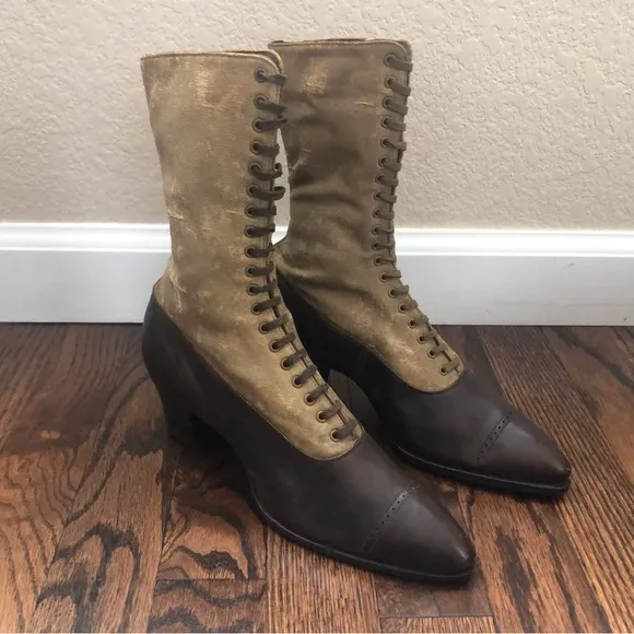 Vintage 1800’s All America Women’s Lace Up Leather/Canvas Victorian Narrow Boots