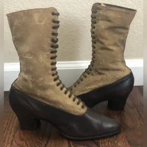 Vintage 1800’s All America Women’s Lace Up Leather/Canvas Victorian Narrow Boots