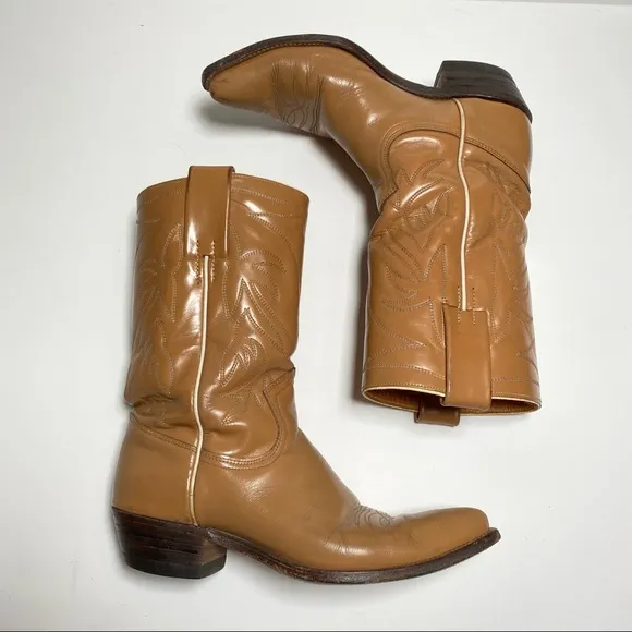 Vintage 1940's Frye de Luxe Western Cowboy Boots Tan Brown Size 5.5