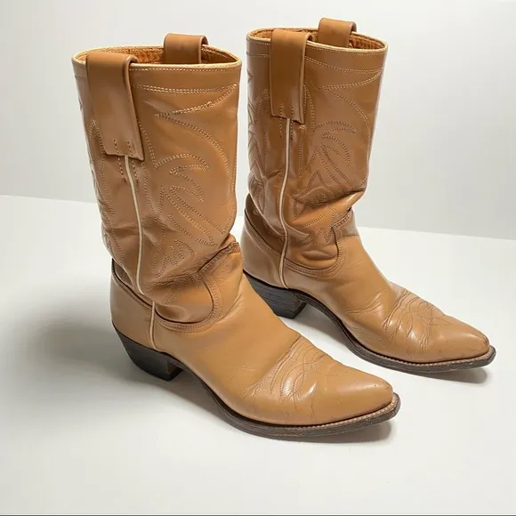 Vintage 1940's Frye de Luxe Western Cowboy Boots Tan Brown Size 5.5