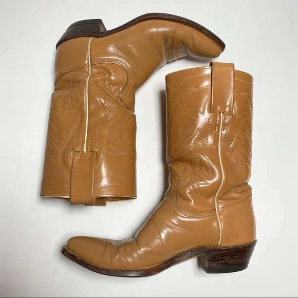 Vintage 1940's Frye de Luxe Western Cowboy Boots Tan Brown Size 5.5