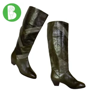 VINTAGE 1980'S HARSCH PATCHWORK LEATHER HEELED CALF HIGH BOOTS (5)