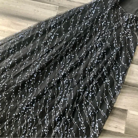 Vintage 1990s Papell Evening High Neck Backless Mesh Overlay Glitter Dress Gown