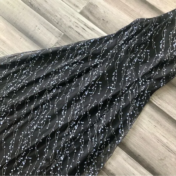Vintage 1990s Papell Evening High Neck Backless Mesh Overlay Glitter Dress Gown