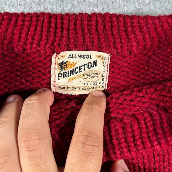 Vintage 40s Princeton Award Letterman Sweater Women M/L? Red Wool Blank Crewneck