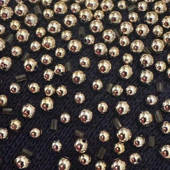Vintage 80's Bonnie Boerer Embellished Navy Sweater with Gold Beads S