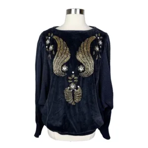 Vintage 80’s Bonnie Boerer Pret Black &amp; Gold Beaded Dolman Sweater