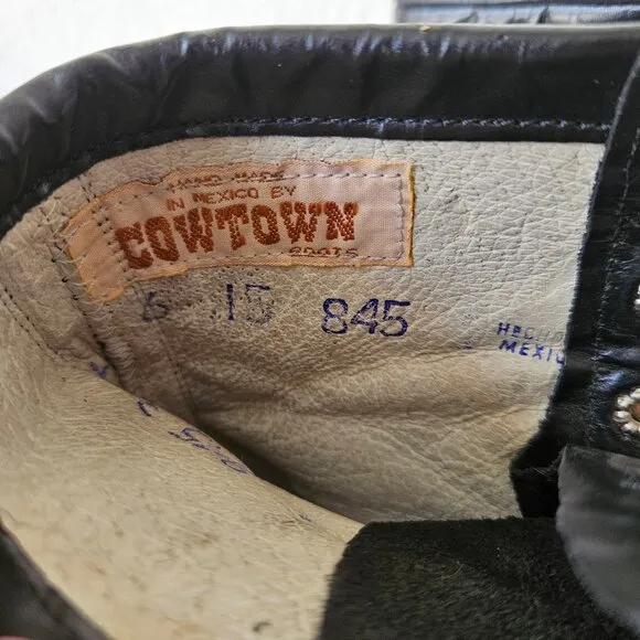 Vintage 80s Cowtown Western Roper Kiltie Lace Up Black Boots Victorian Womens 6