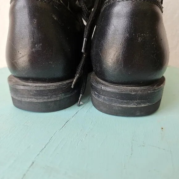 Vintage 80s Cowtown Western Roper Kiltie Lace Up Black Boots Victorian Womens 6