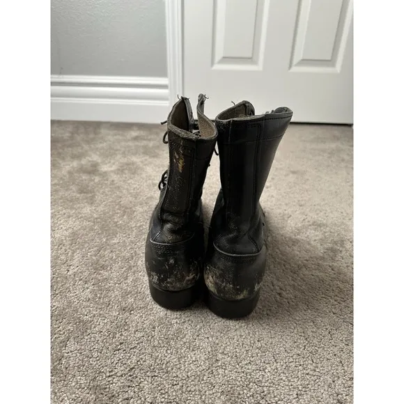 Vintage 80s Soviet Era US Army Combat Military Boots Black Leather, Size 9US R