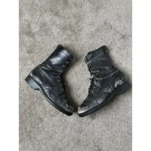 Vintage 80s Soviet Era US Army Combat Military Boots Black Leather, Size 9US R
