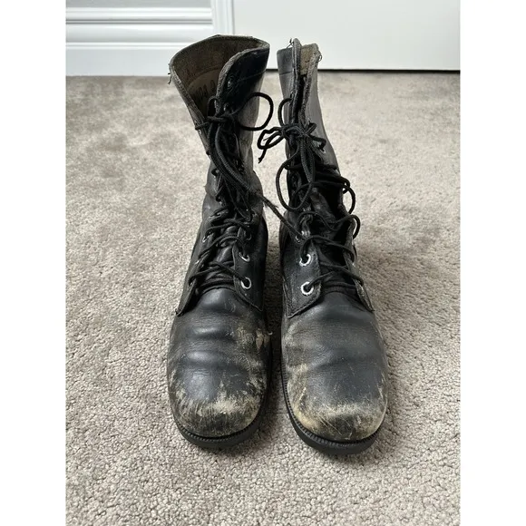 Vintage 80s Soviet Era US Army Combat Military Boots Black Leather, Size 9US R