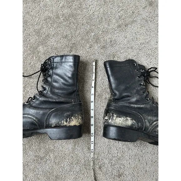 Vintage 80s Soviet Era US Army Combat Military Boots Black Leather, Size 9US R