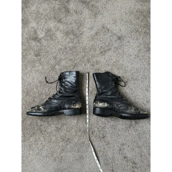 Vintage 80s Soviet Era US Army Combat Military Boots Black Leather, Size 9US R