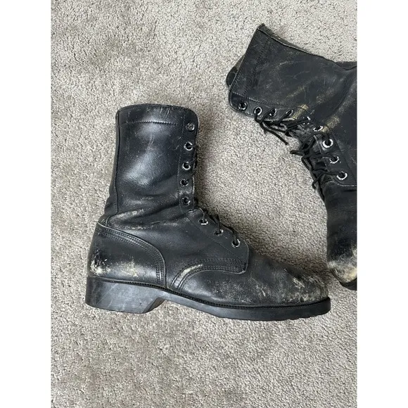 Vintage 80s Soviet Era US Army Combat Military Boots Black Leather, Size 9US R