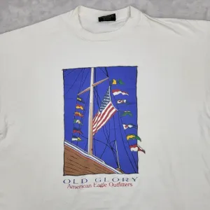 Vintage American Eagle Shirt Men XL Single Stitch AEO USA Old Glory Boat Yacht‎