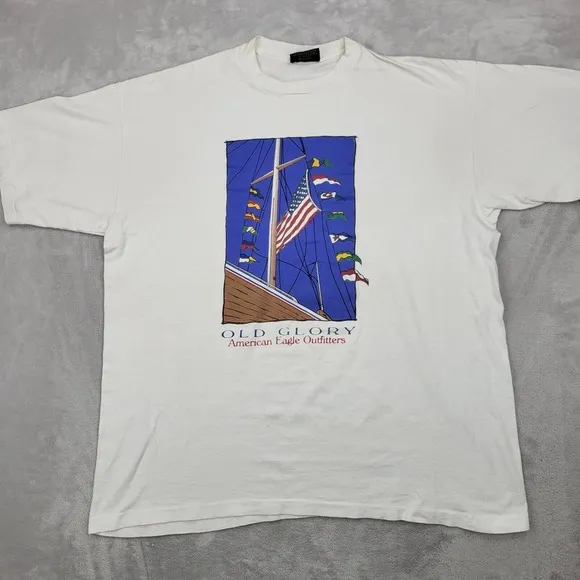 Vintage American Eagle Shirt Men XL Single Stitch AEO USA Old Glory Boat Yacht‎