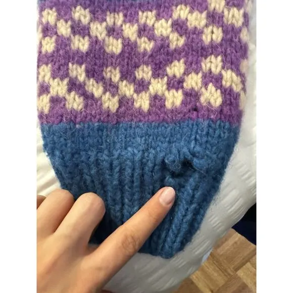 Vintage Blue Boat Print Sweater Knit Wool Purple Winter Holiday Stripe 90s *Read