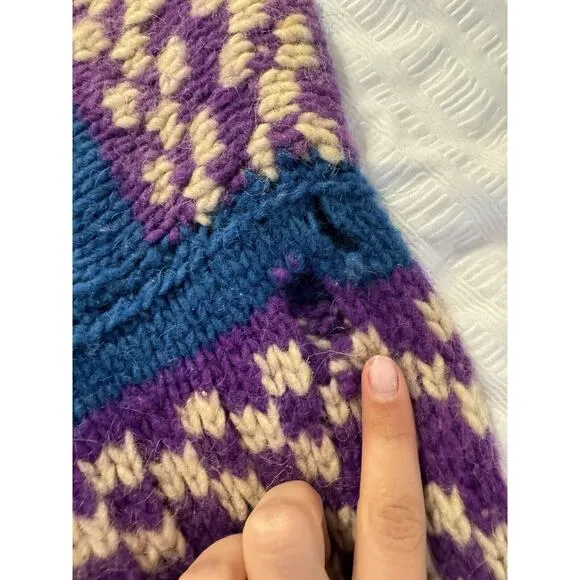 Vintage Blue Boat Print Sweater Knit Wool Purple Winter Holiday Stripe 90s *Read