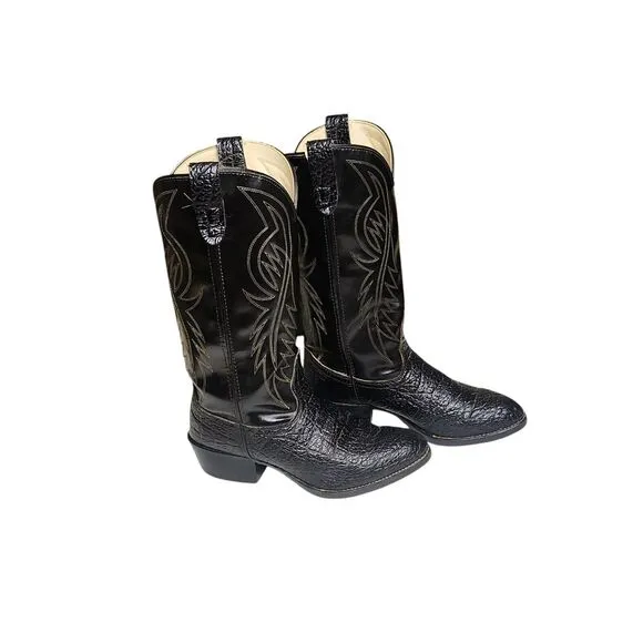 Vintage Bronco All Made in USA WM1950 Black‎ Cowboy Boots Men's Size 8 EE