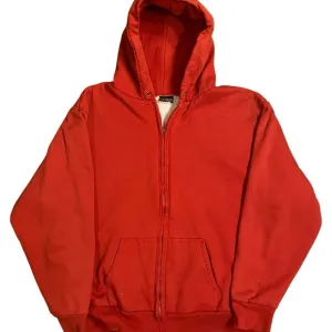 Vintage Camber Thermal Lined Red Full Zip Hoodie Sz 2XLT USA FADED DISTRESSED