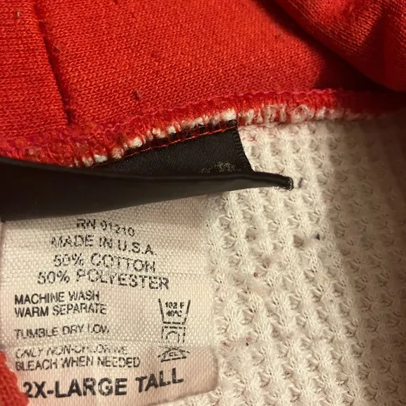 Vintage Camber Thermal Lined Red Full Zip Hoodie Sz 2XLT USA FADED DISTRESSED