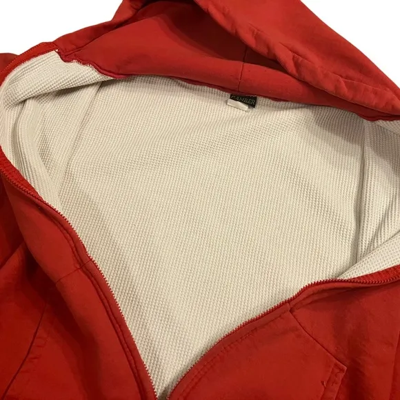 Vintage Camber Thermal Lined Red Full Zip Hoodie Sz 2XLT USA FADED DISTRESSED