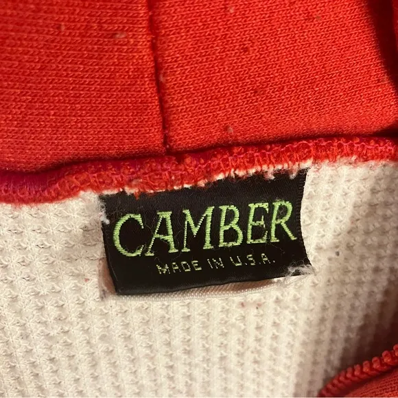 Vintage Camber Thermal Lined Red Full Zip Hoodie Sz 2XLT USA FADED DISTRESSED