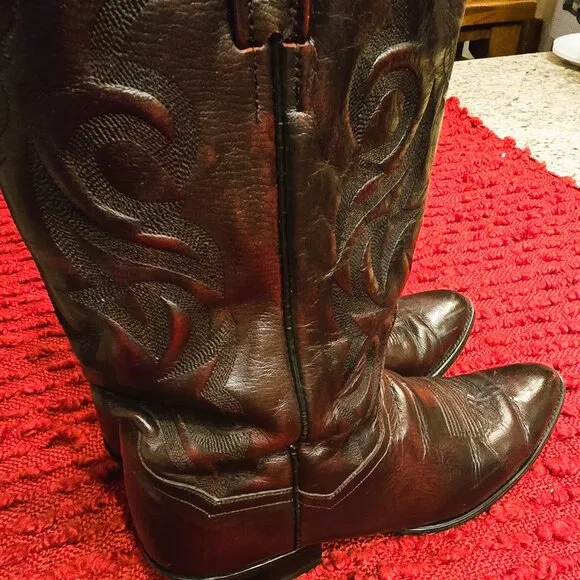 Vintage Dan Post Black Cherry all leather Cowboy Boots, size 13