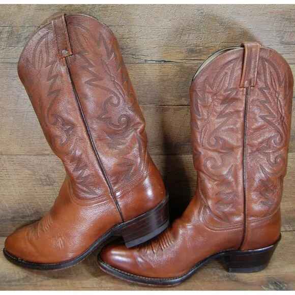 Vintage DAN POST Men's 9.5 D #9398 All Leather Brown Western Cowboy Boots