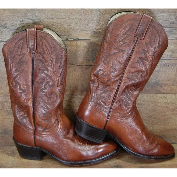 Vintage DAN POST Men's 9.5 D #9398 All Leather Brown Western Cowboy Boots