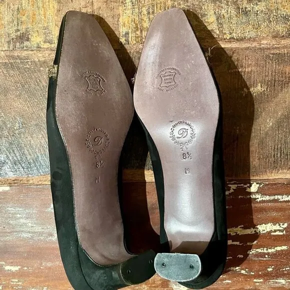 Vintage Delman Black Suede Square Toe Kitten Heels