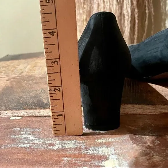 Vintage Delman Black Suede Square Toe Kitten Heels