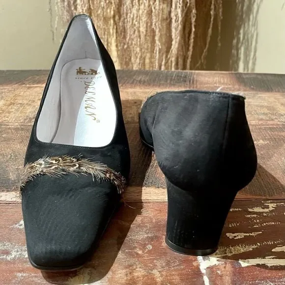 Vintage Delman Black Suede Square Toe Kitten Heels