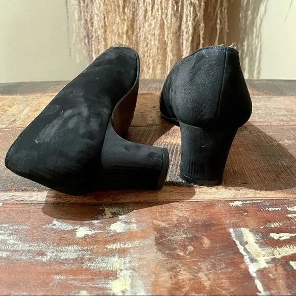 Vintage Delman Black Suede Square Toe Kitten Heels