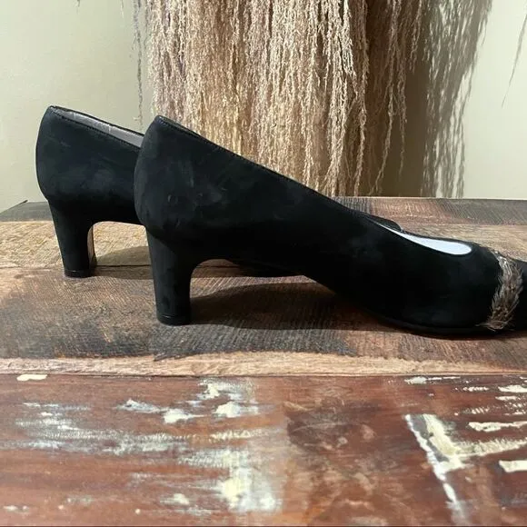 Vintage Delman Black Suede Square Toe Kitten Heels
