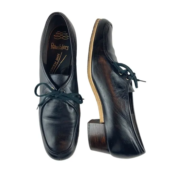Vintage Florsheim Ramblers Black Leather Lace Up Gum Sole Low Heel 10N