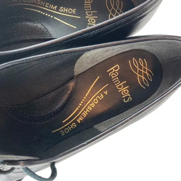 Vintage Florsheim Ramblers Black Leather Lace Up Gum Sole Low Heel 10N