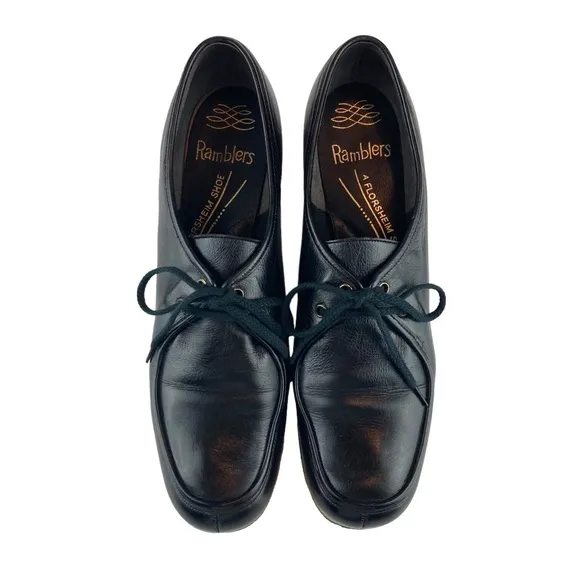 Vintage Florsheim Ramblers Black Leather Lace Up Gum Sole Low Heel 10N