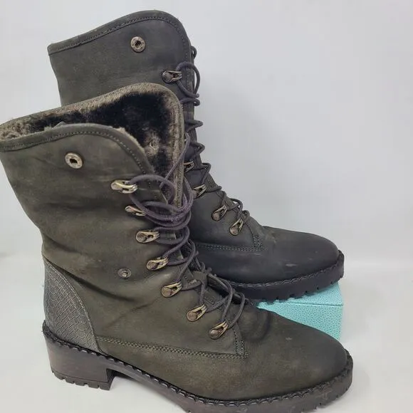 Vintage Foundry Co Fur lined convertible Milan Boots Army or Olive Green Sz 10