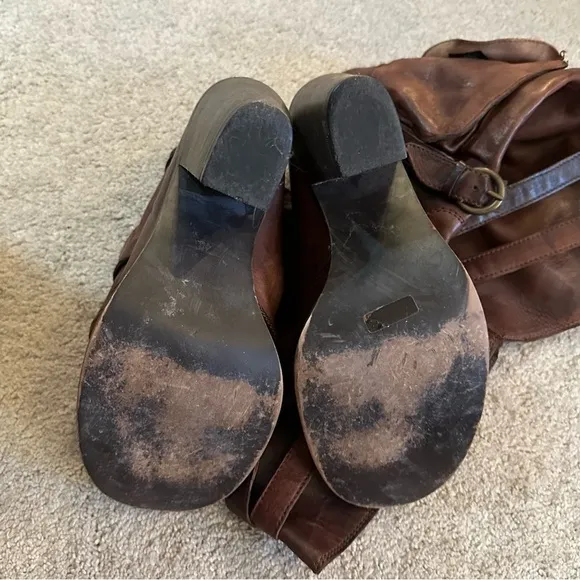 Vintage Francesco Morichetti leather tall distressed chunk heel boots brown US 9