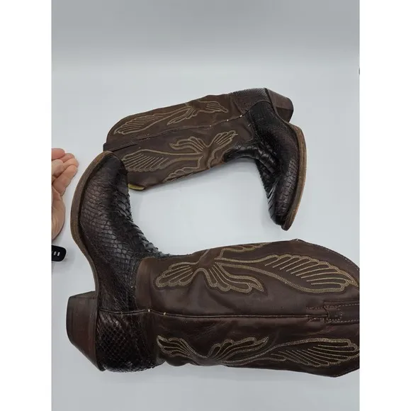 Vintage J Chisholm Cowboy Boots Snake Scales Brown Leather Size 8.5 Western USA