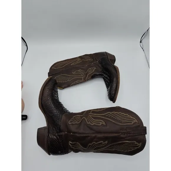 Vintage J Chisholm Cowboy Boots Snake Scales Brown Leather Size 8.5 Western USA