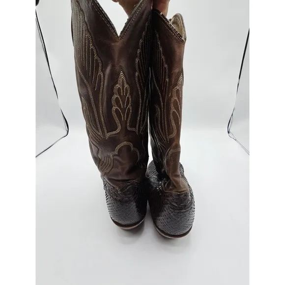 Vintage J Chisholm Cowboy Boots Snake Scales Brown Leather Size 8.5 Western USA