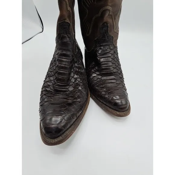 Vintage J Chisholm Cowboy Boots Snake Scales Brown Leather Size 8.5 Western USA